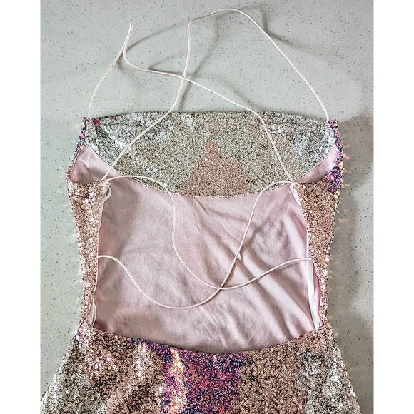 Windsor Pink Sequin Mini Dress – Criss Cross Back – Junior’s Size Small - Picture 8 of 14